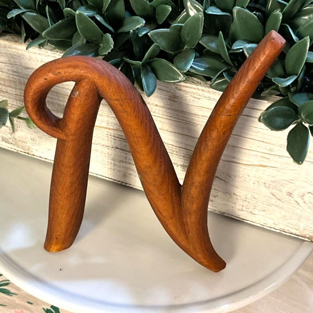 Beautiful vintage wooden sign letter letter N great patina